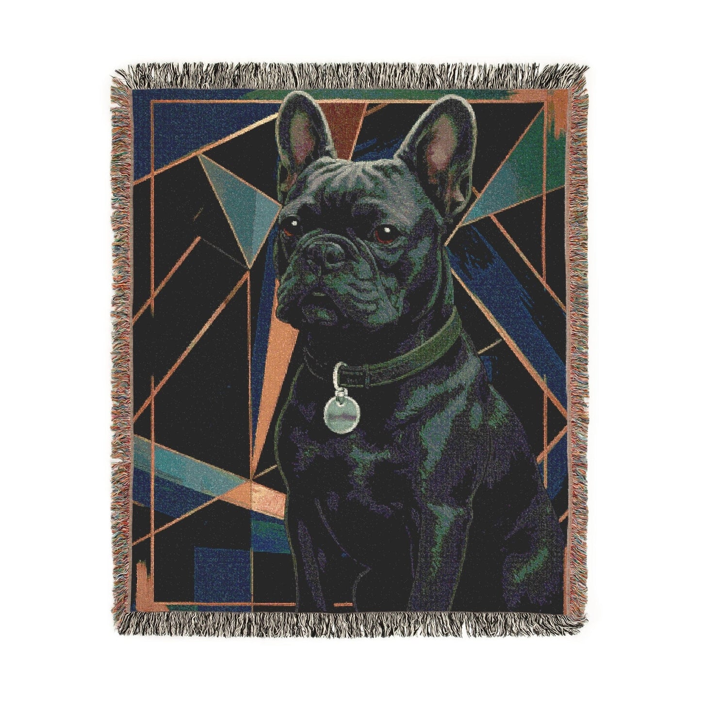 Printify Blanket Black French Bulldog Art Deco Woven Blanket