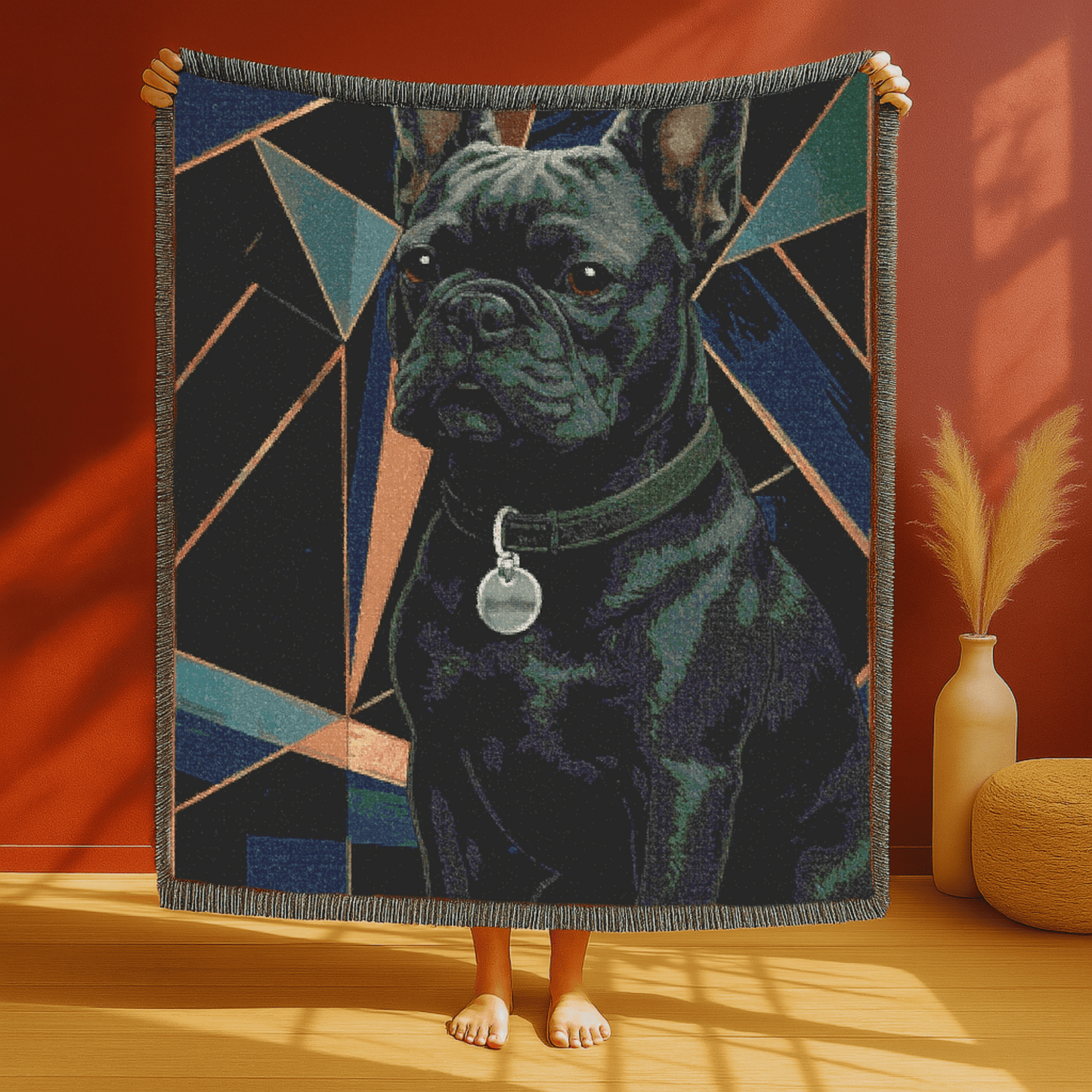 Printify Blanket Black French Bulldog Art Deco Woven Blanket