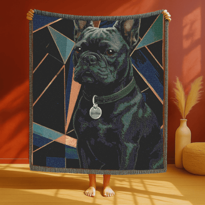 Printify Blanket Black French Bulldog Art Deco Woven Blanket
