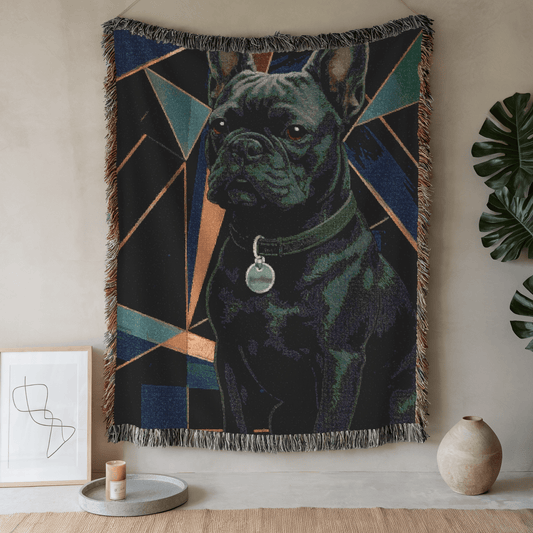 Printify Blanket 52'' × 37'' Black French Bulldog Art Deco Woven Blanket