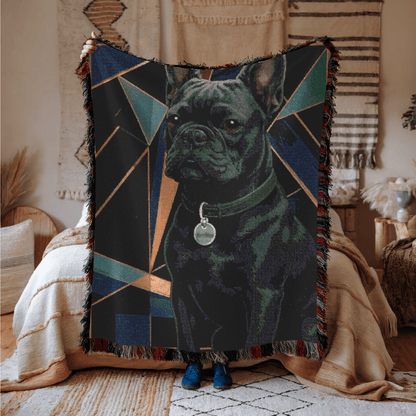Printify Blanket Black French Bulldog Art Deco Woven Blanket