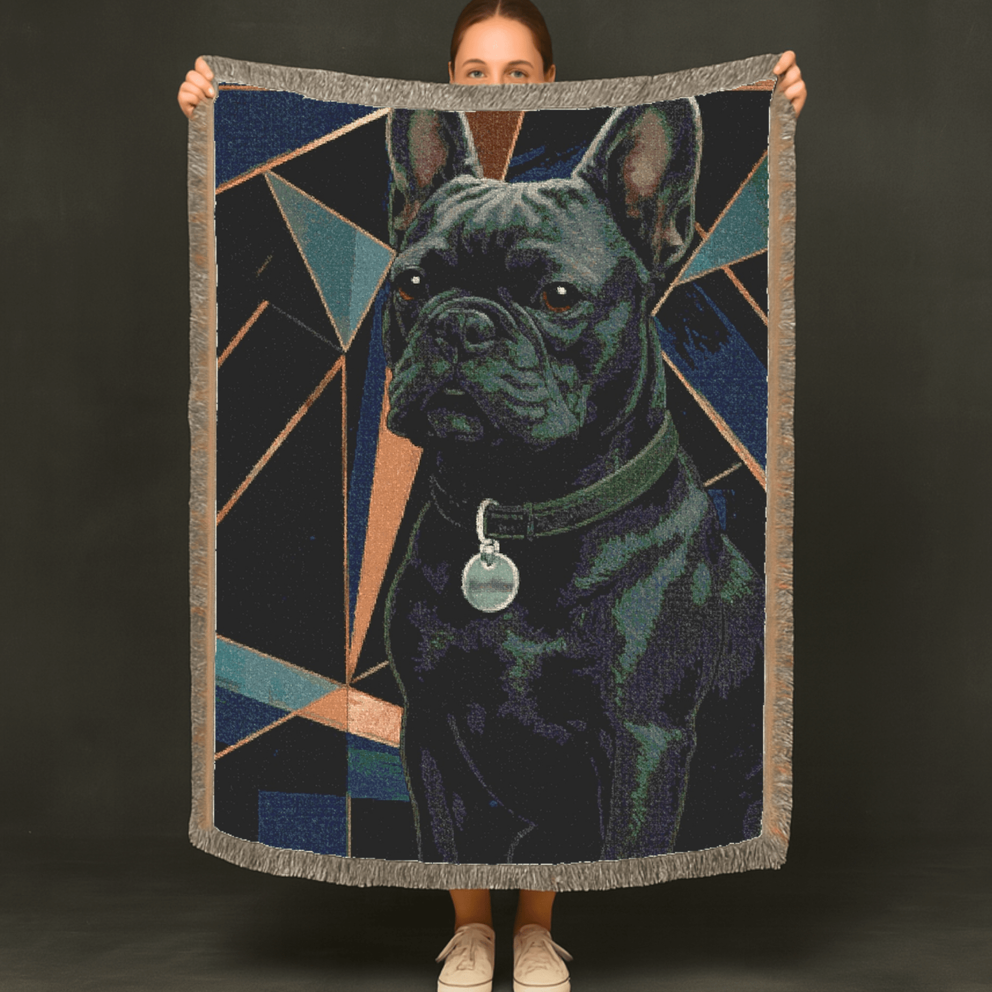 Printify Blanket Black French Bulldog Art Deco Woven Blanket