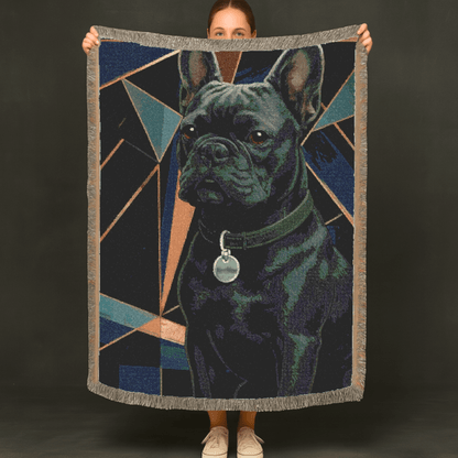 Printify Blanket Black French Bulldog Art Deco Woven Blanket