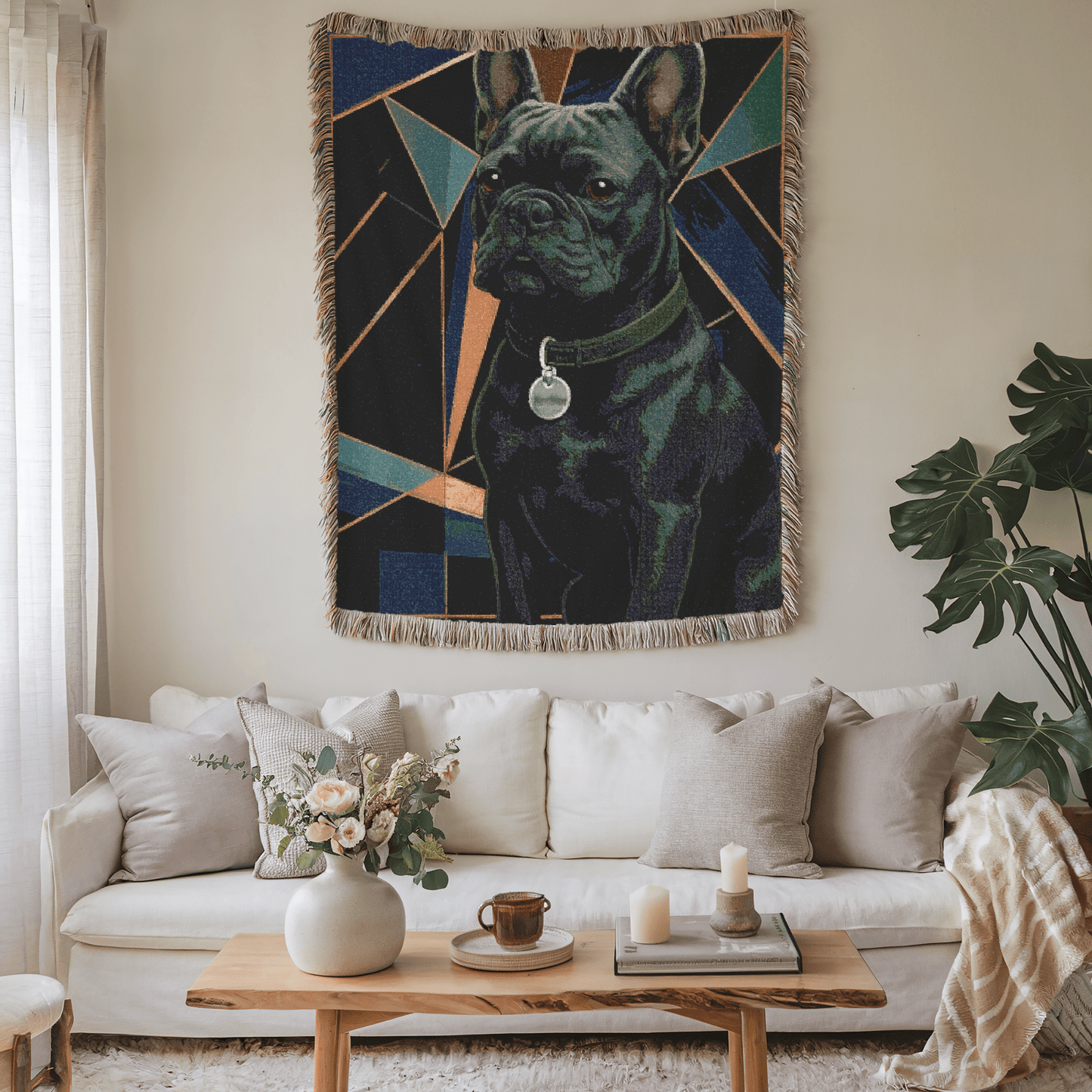 Printify Blanket Black French Bulldog Art Deco Woven Blanket