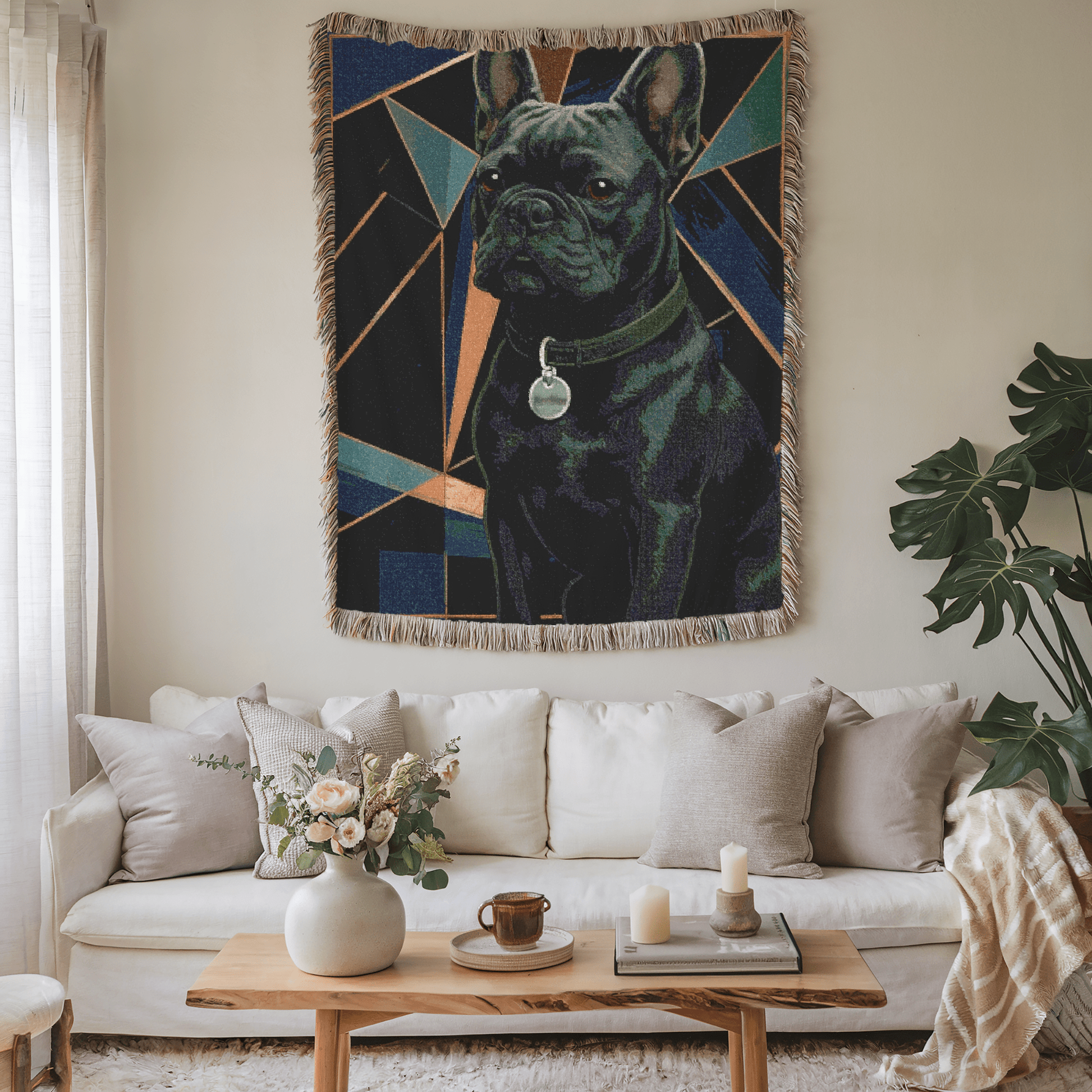 Printify Blanket Black French Bulldog Art Deco Woven Blanket