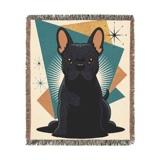 Printify Blanket Black French Bulldog Atomic Mid Century Modern Throw Blanket