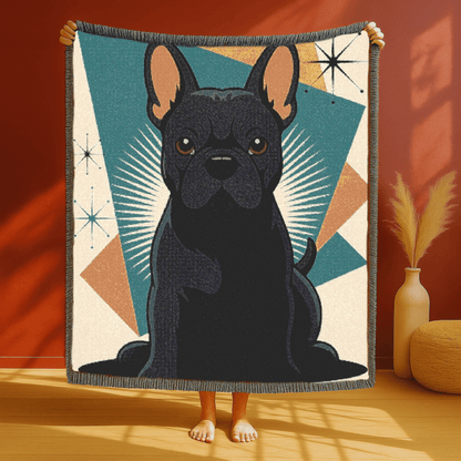 Printify Blanket Black French Bulldog Atomic Mid Century Modern Throw Blanket