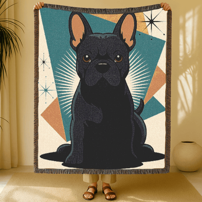 Printify Blanket Black French Bulldog Atomic Mid Century Modern Throw Blanket