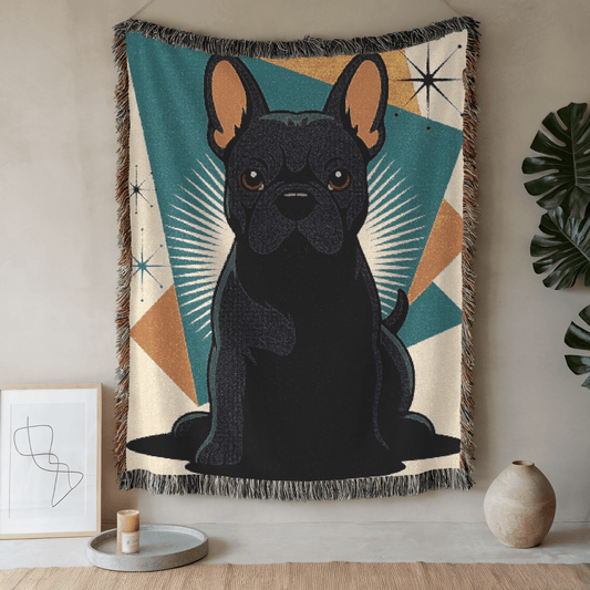 Printify Blanket 52'' × 37'' Black French Bulldog Atomic Mid Century Modern Throw Blanket