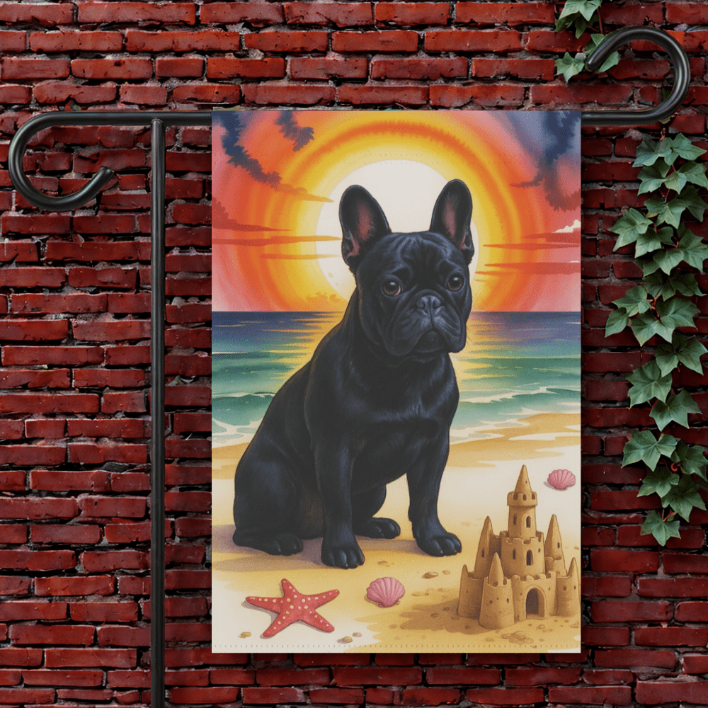 Printify Garden Flag 12'' × 18'' Black French Bulldog Beach Garden Flag