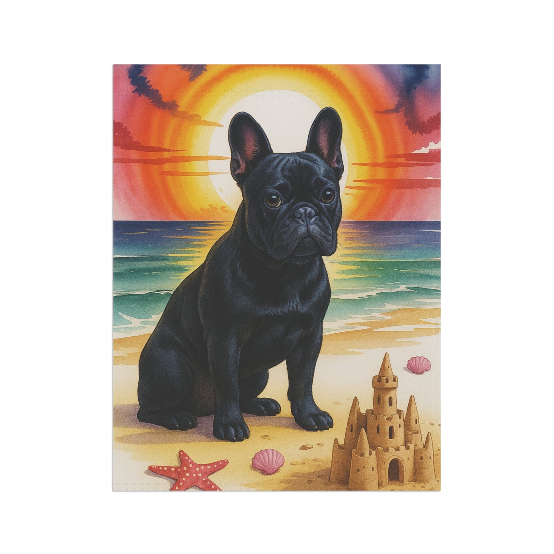 Printify Garden Flag Black French Bulldog Beach Garden Flag