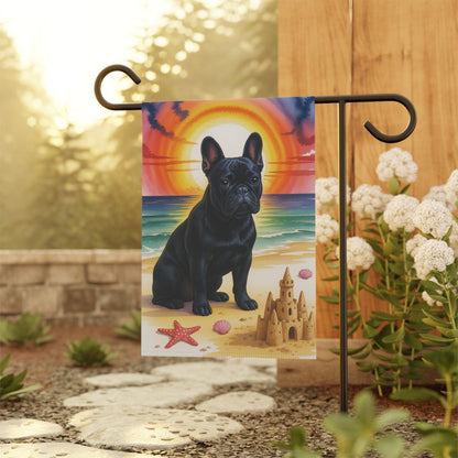 Printify Garden Flag Black French Bulldog Beach Garden Flag