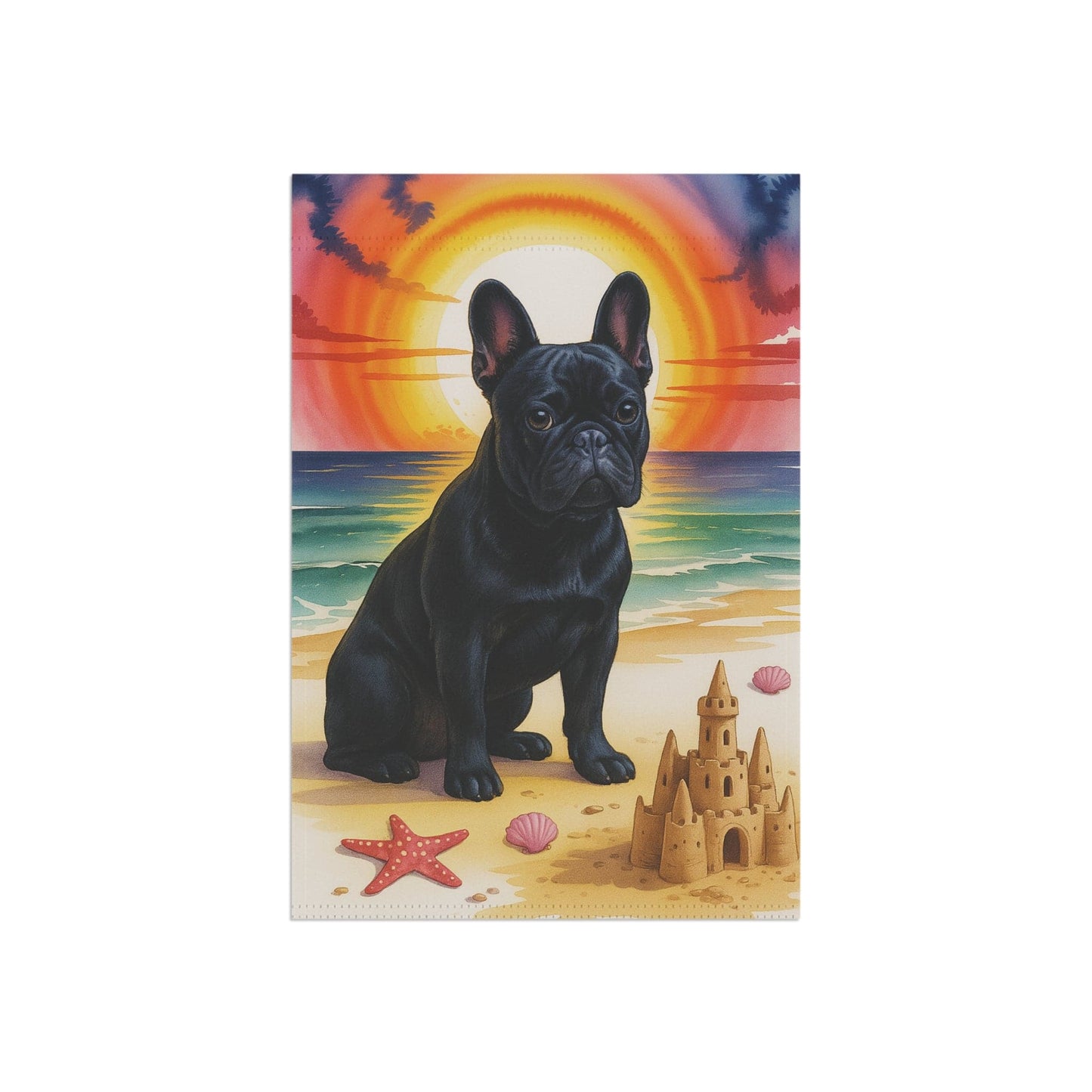Printify Garden Flag Black French Bulldog Beach Garden Flag