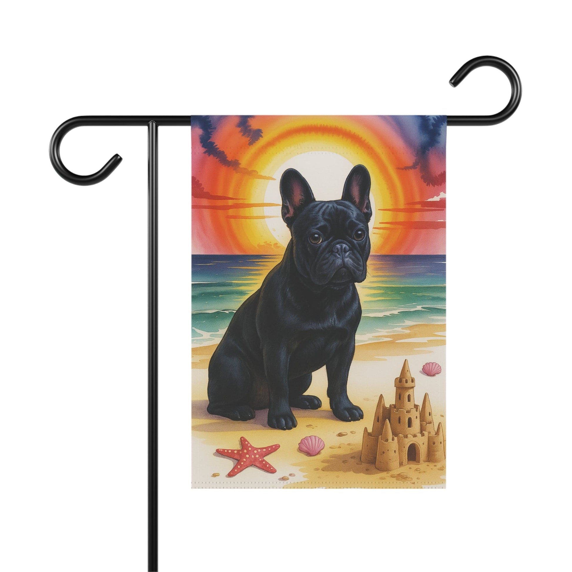 Printify Garden Flag Black French Bulldog Beach Garden Flag