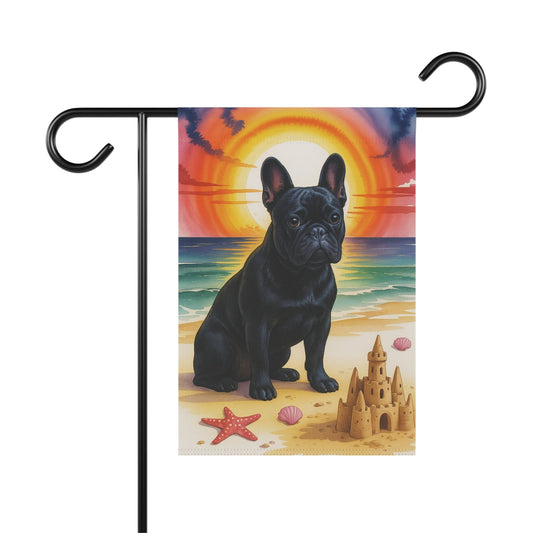 Printify Garden Flag Black French Bulldog Beach Garden Flag