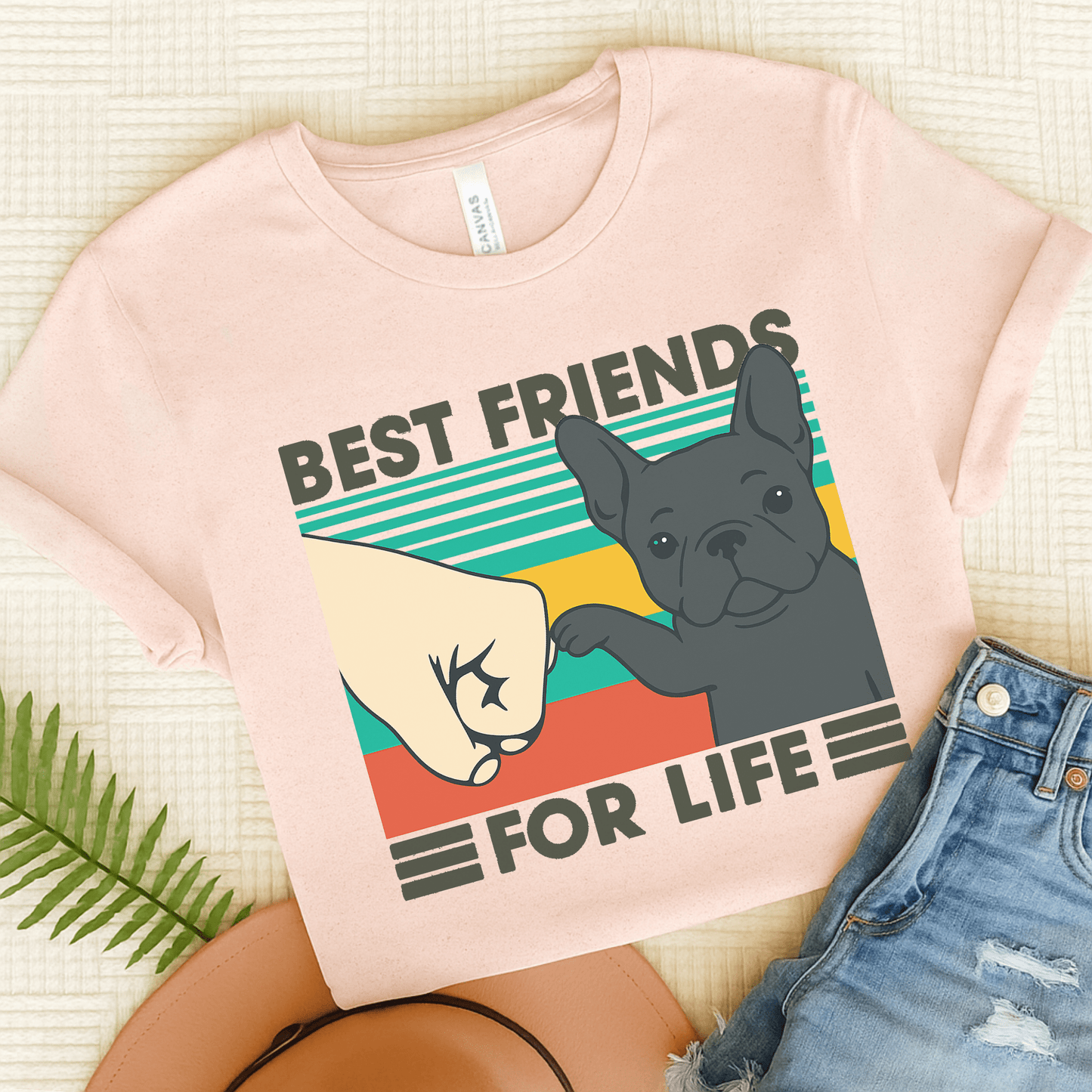 Black French Bulldog Bestie TShirt Soft Pink