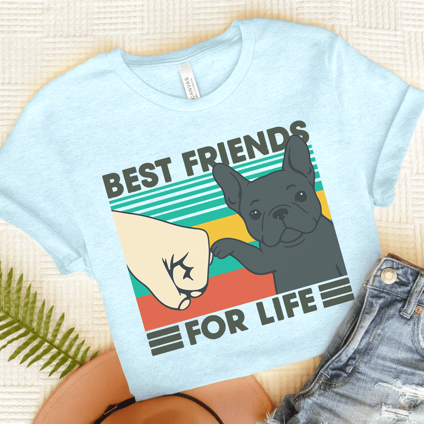 Black French Bulldog Bestie TShirt Heather Ice Blue