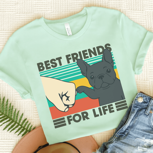 Black French Bulldog Bestie TShirt Heather Mint