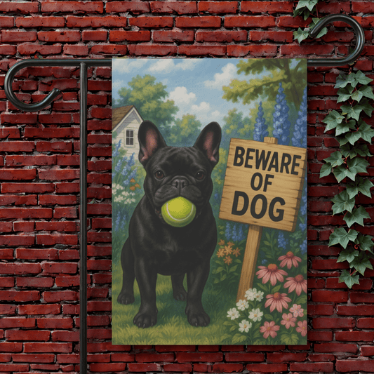 Printify Garden Flag 12'' × 18'' Black French Bulldog Beware Garden Flag