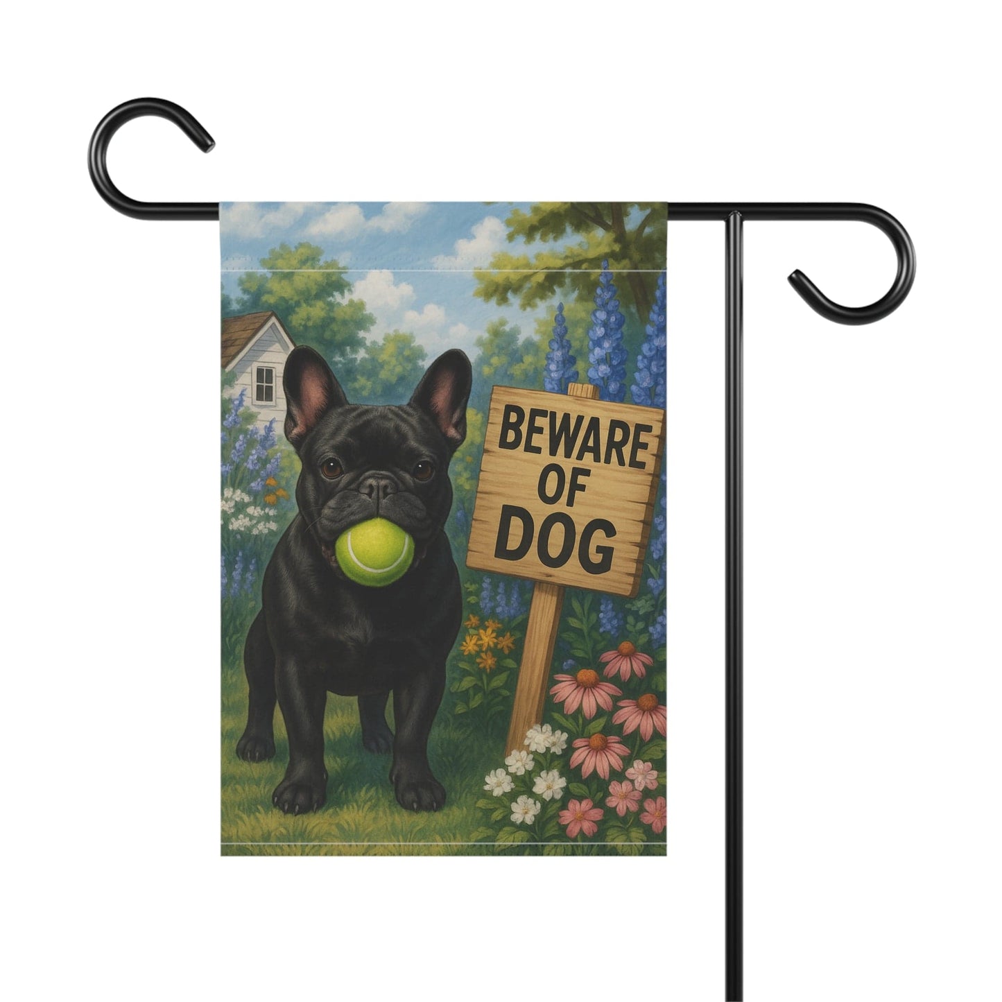 Printify Garden Flag Black French Bulldog Beware Garden Flag