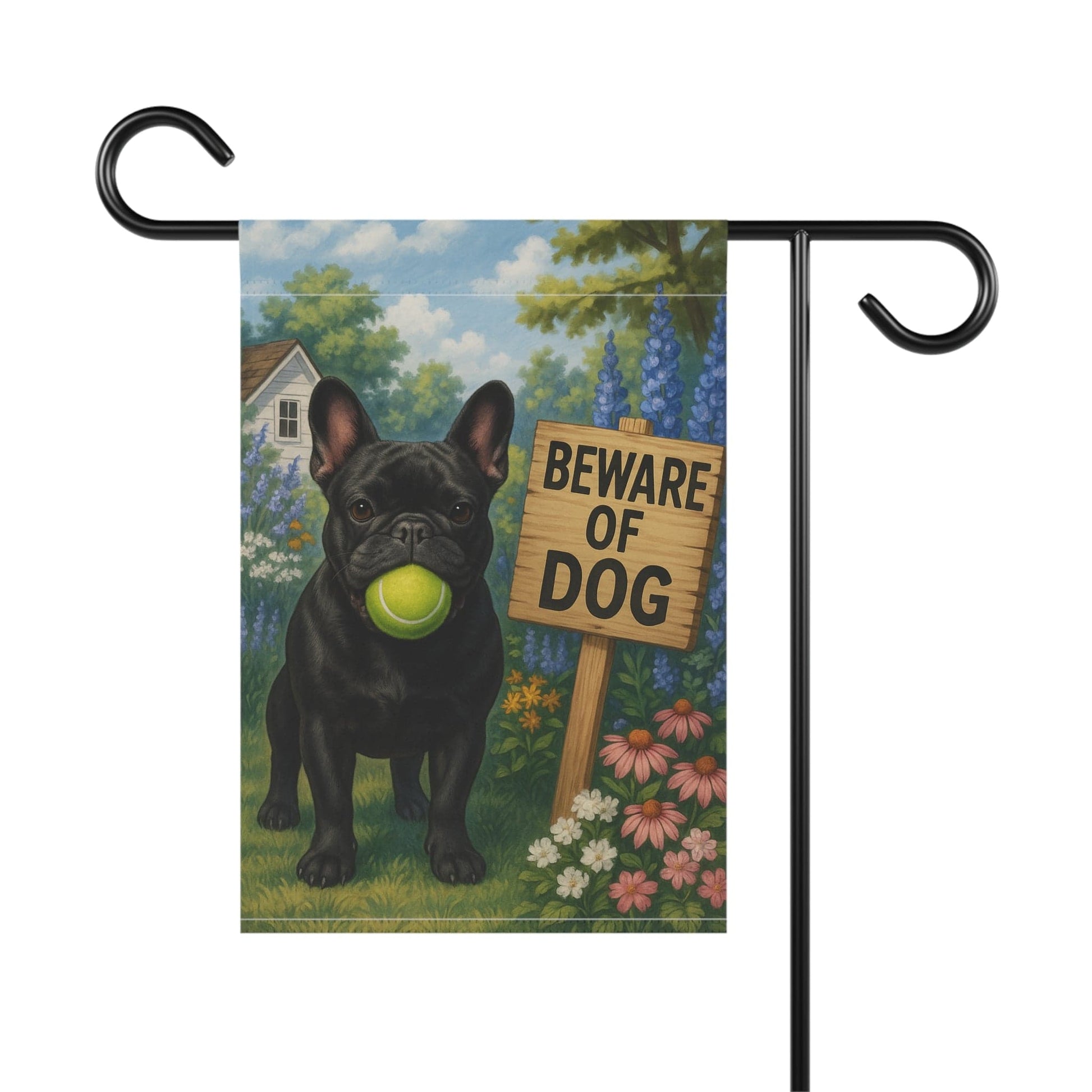 Printify Garden Flag Black French Bulldog Beware Garden Flag