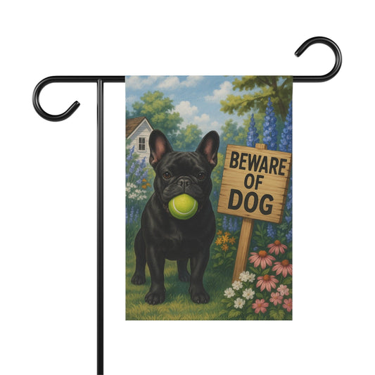 Printify Garden Flag Black French Bulldog Beware Garden Flag
