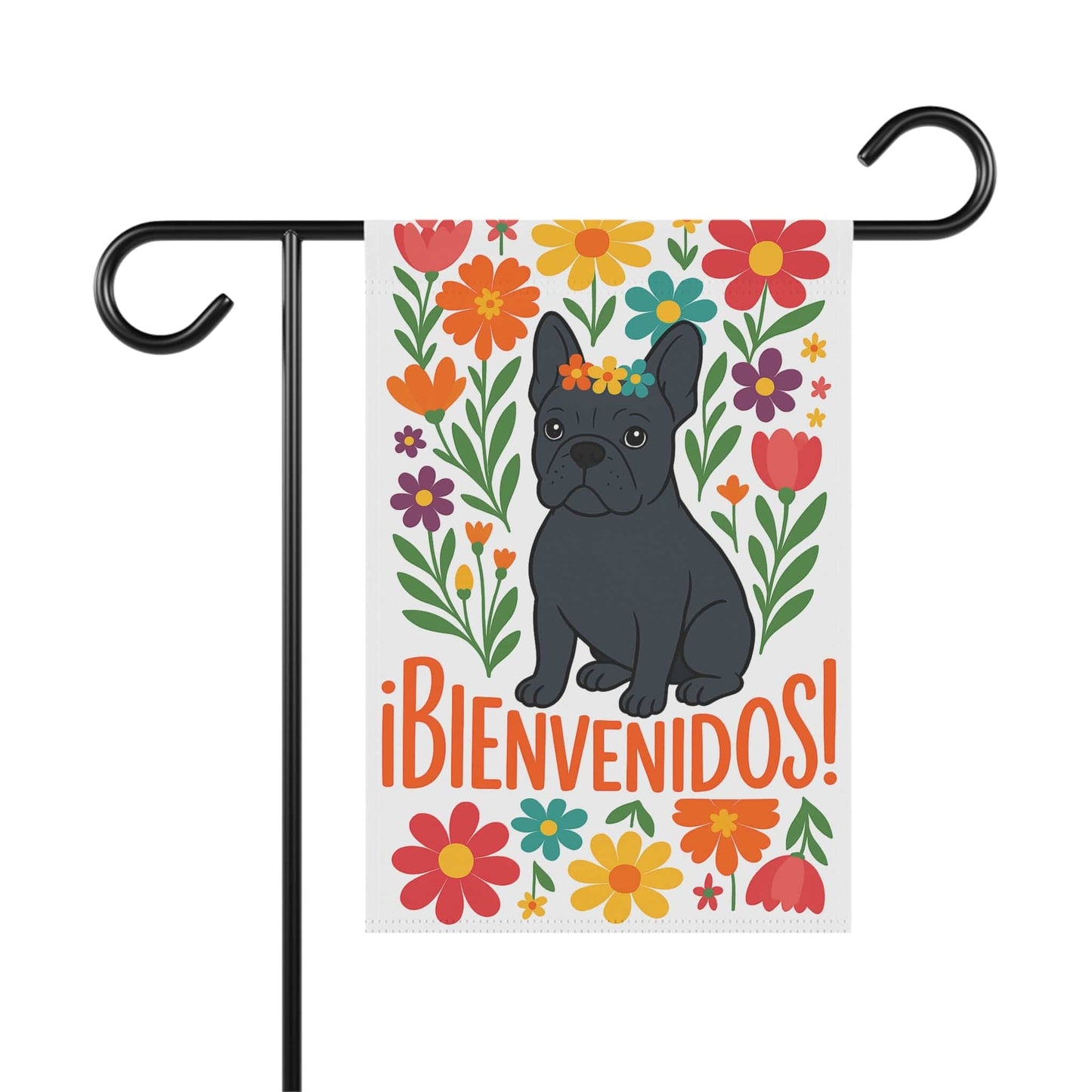Printify Garden Flag Black French Bulldog Bienvenidos Garden Flag