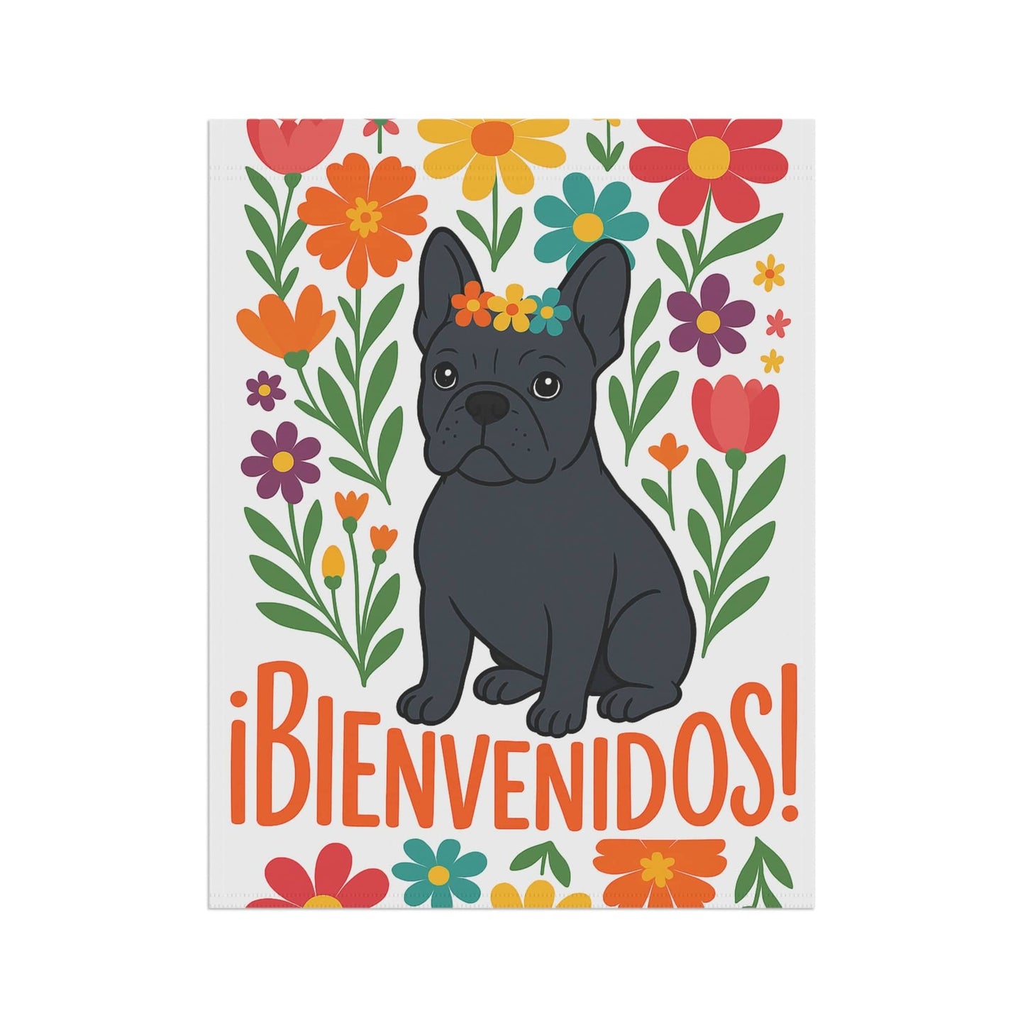 Printify Garden Flag Black French Bulldog Bienvenidos Garden Flag