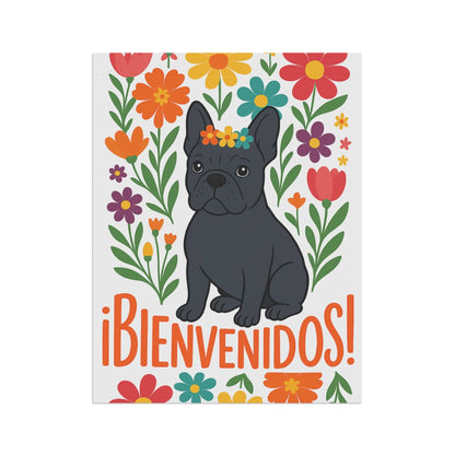 Printify Garden Flag Black French Bulldog Bienvenidos Garden Flag