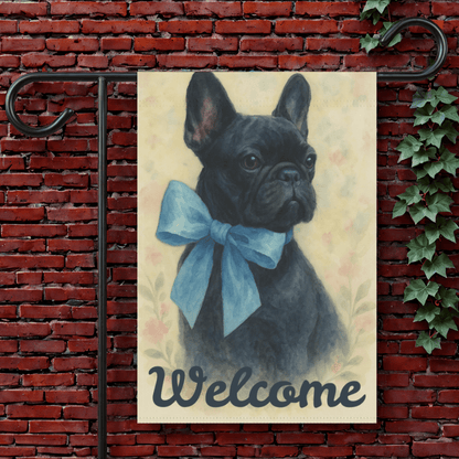 Black French Bulldog Blue Coquette Garden Flag 12'' × 18''