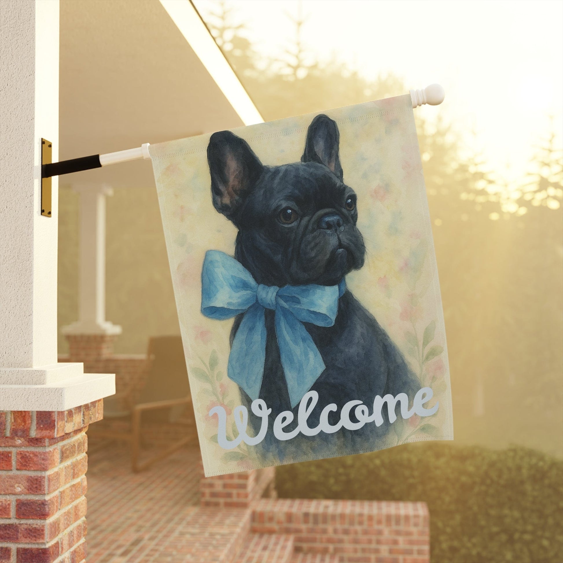 Black French Bulldog Blue Coquette Garden Flag