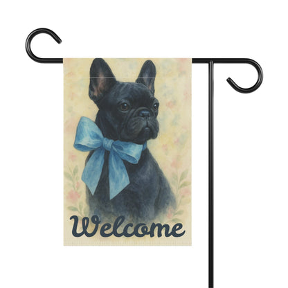 Black French Bulldog Blue Coquette Garden Flag