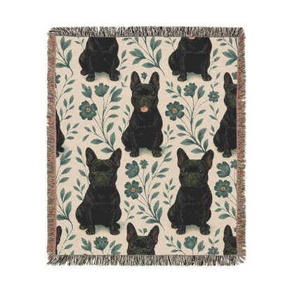 Printify Blanket Black French Bulldog Blue Floral Throw Blanket
