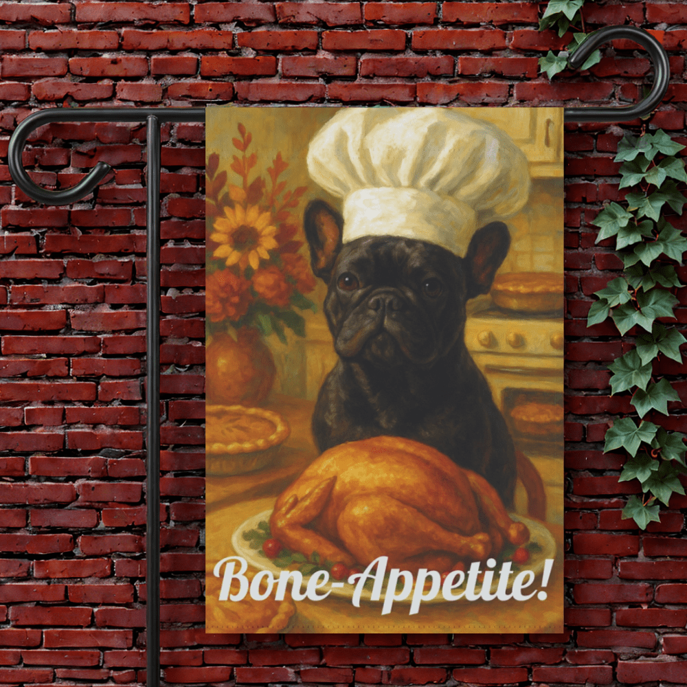 Black French Bulldog Bone-Appetite Garden Flag 12'' × 18''