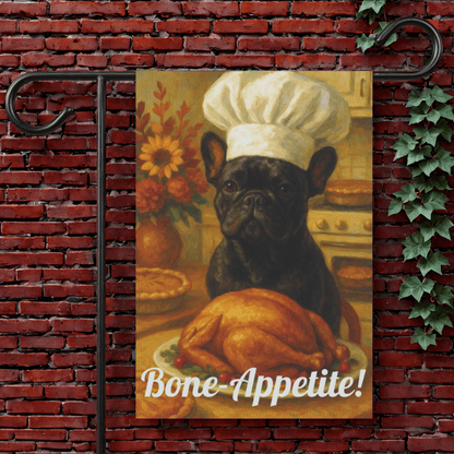 Black French Bulldog Bone-Appetite Garden Flag 12'' × 18''
