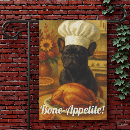 Black French Bulldog Bone-Appetite Garden Flag 12'' × 18''