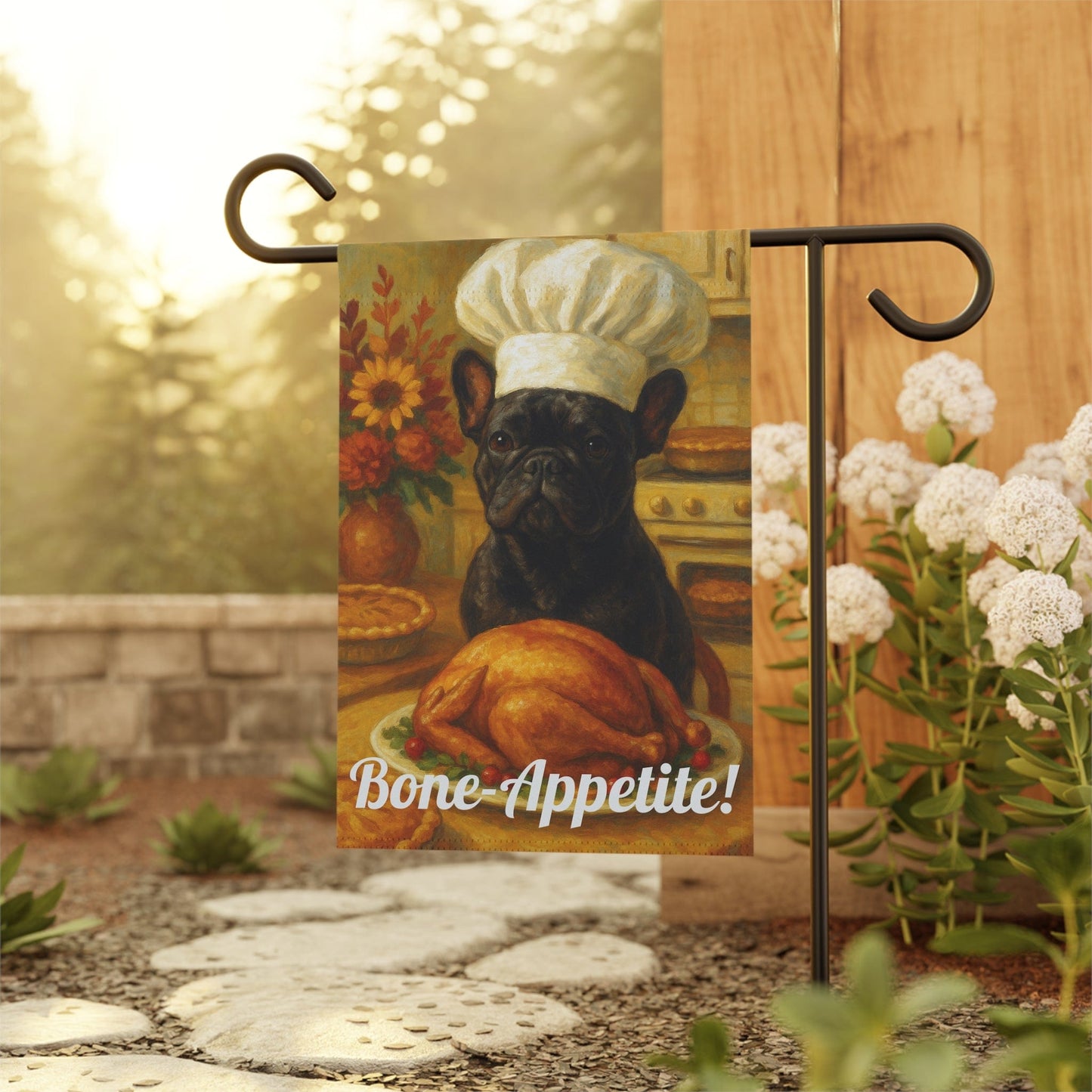 Black French Bulldog Bone-Appetite Garden Flag