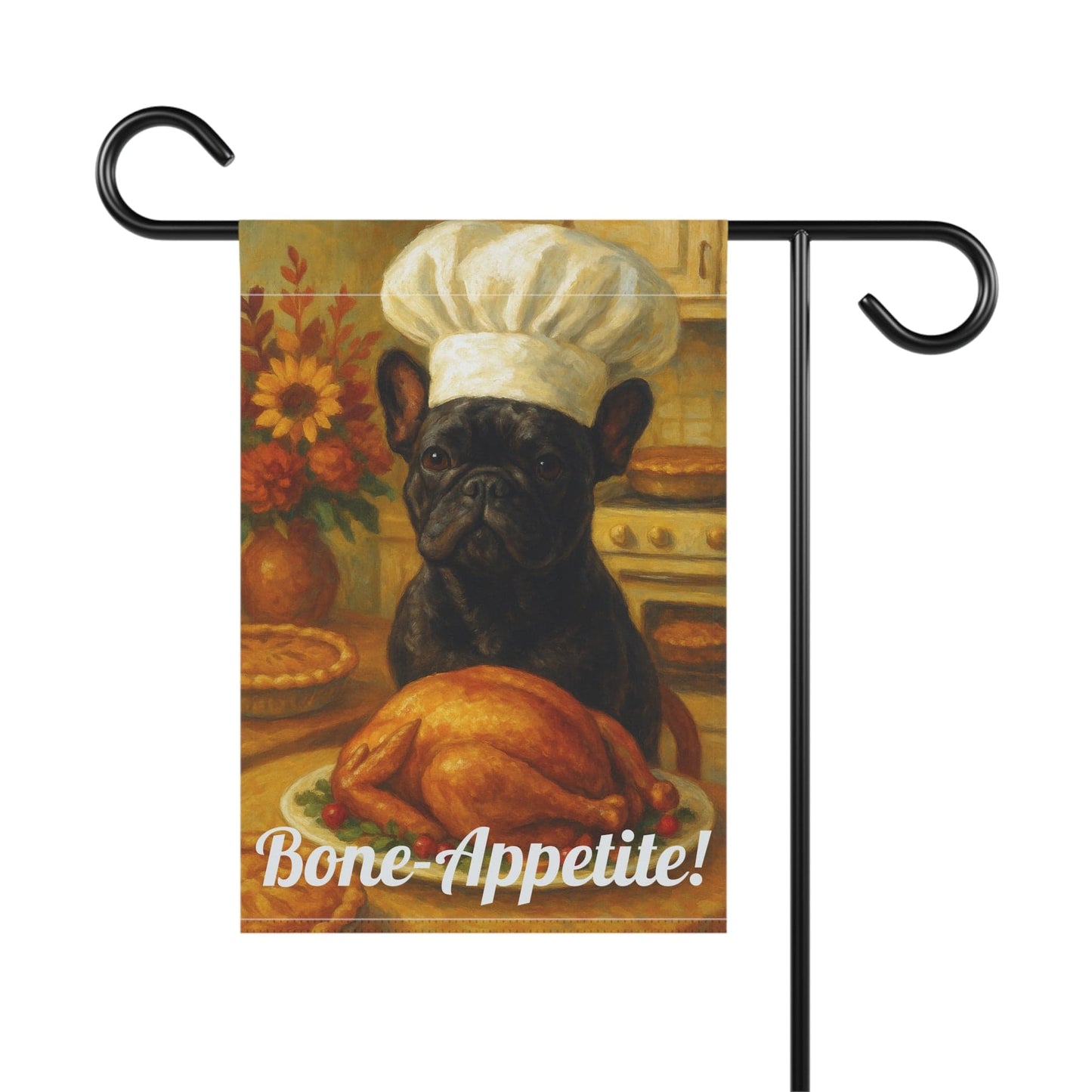 Black French Bulldog Bone-Appetite Garden Flag