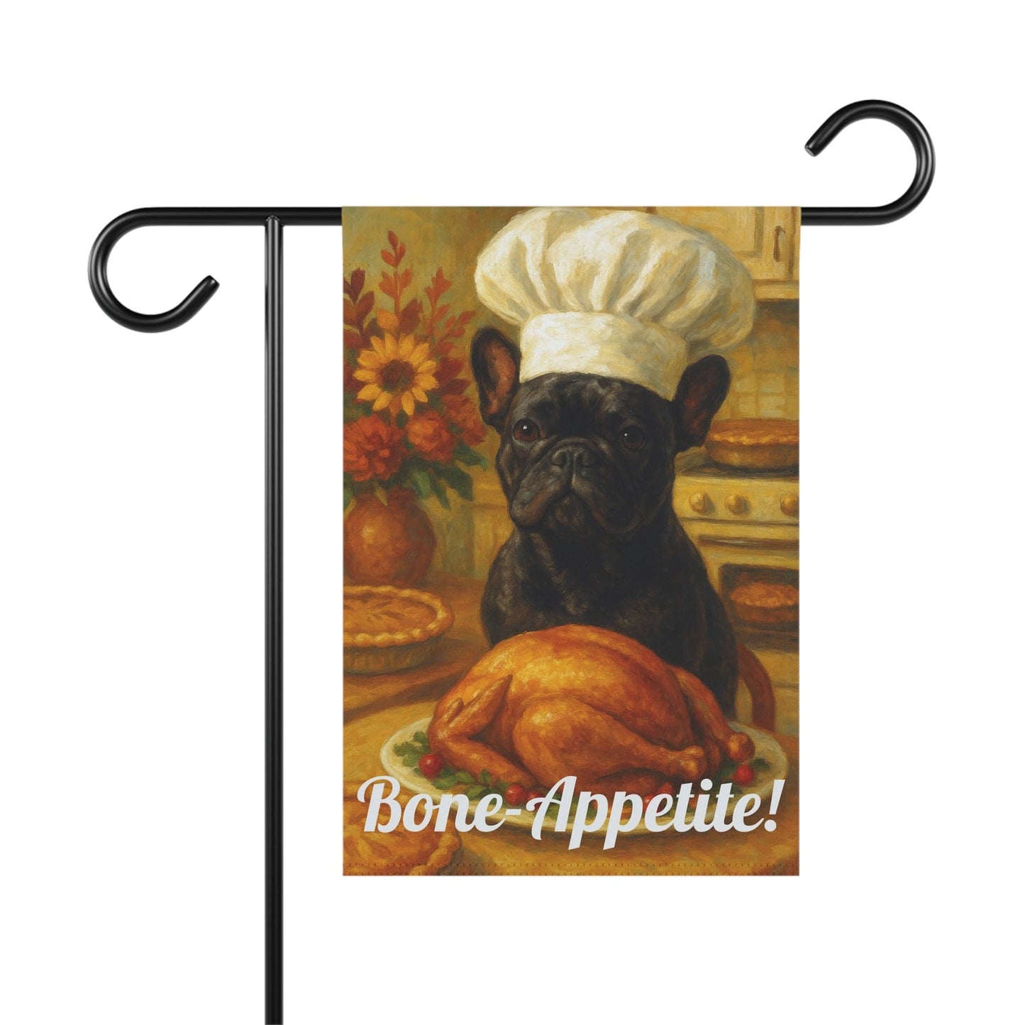 Black French Bulldog Bone-Appetite Garden Flag