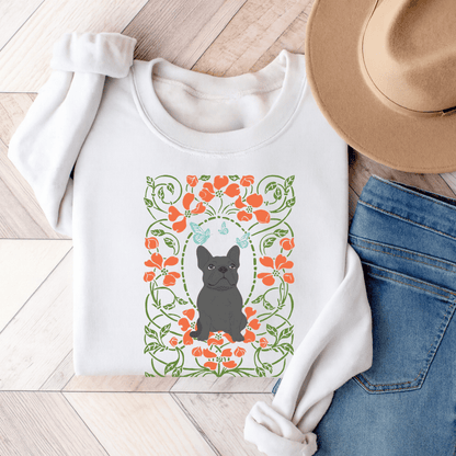 Black French Bulldog Butterfly Frame Sweatshirt White