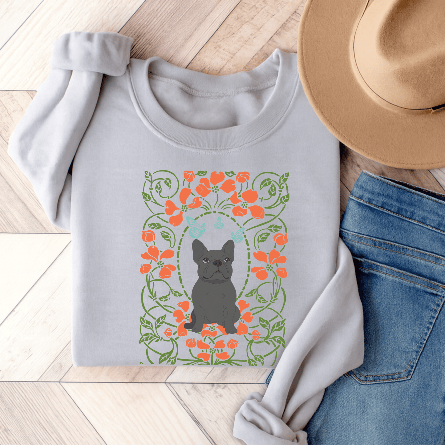 Black French Bulldog Butterfly Frame Sweatshirt Ash