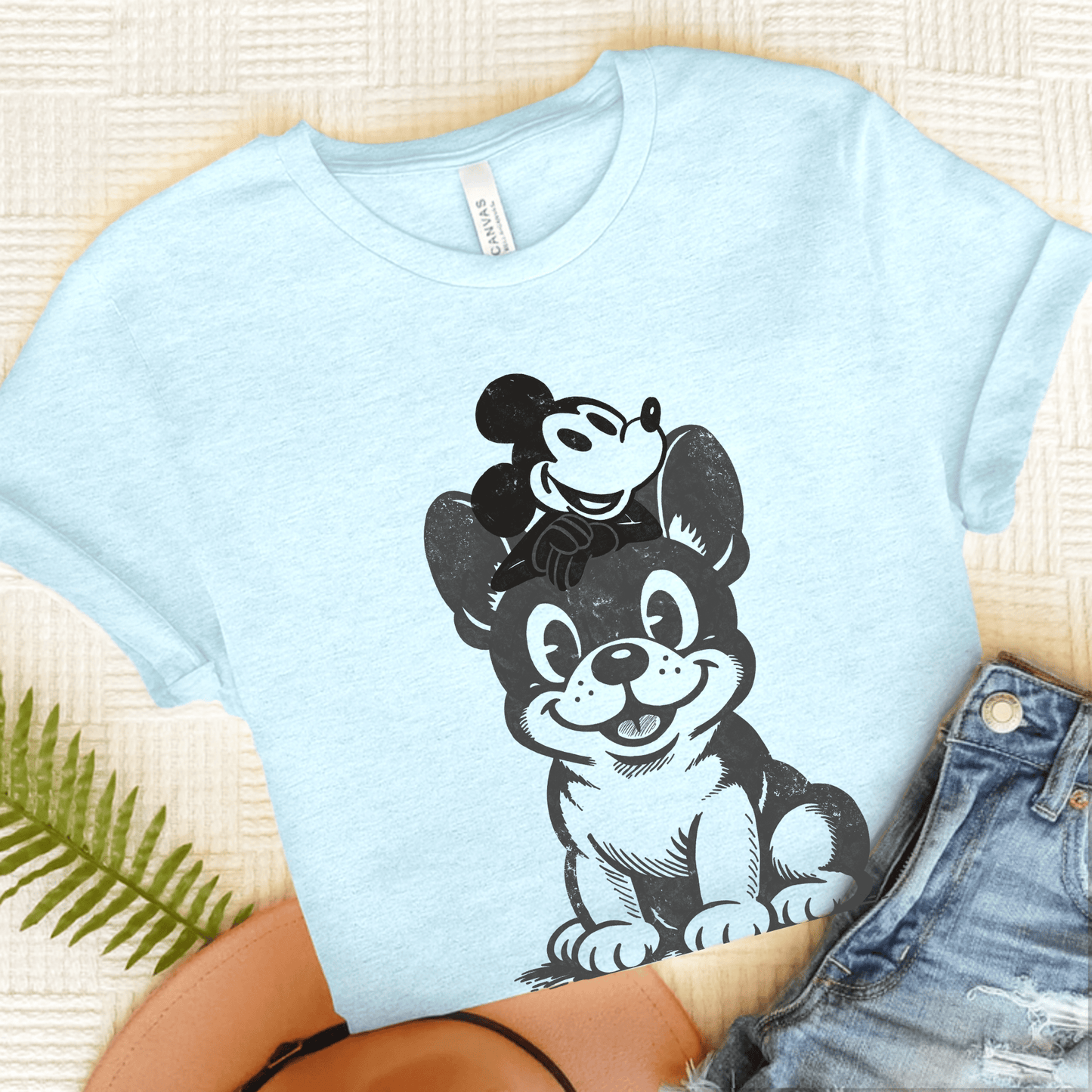 Black French Bulldog Cartoon Mouse Unisex TShirt Heather Ice Blue