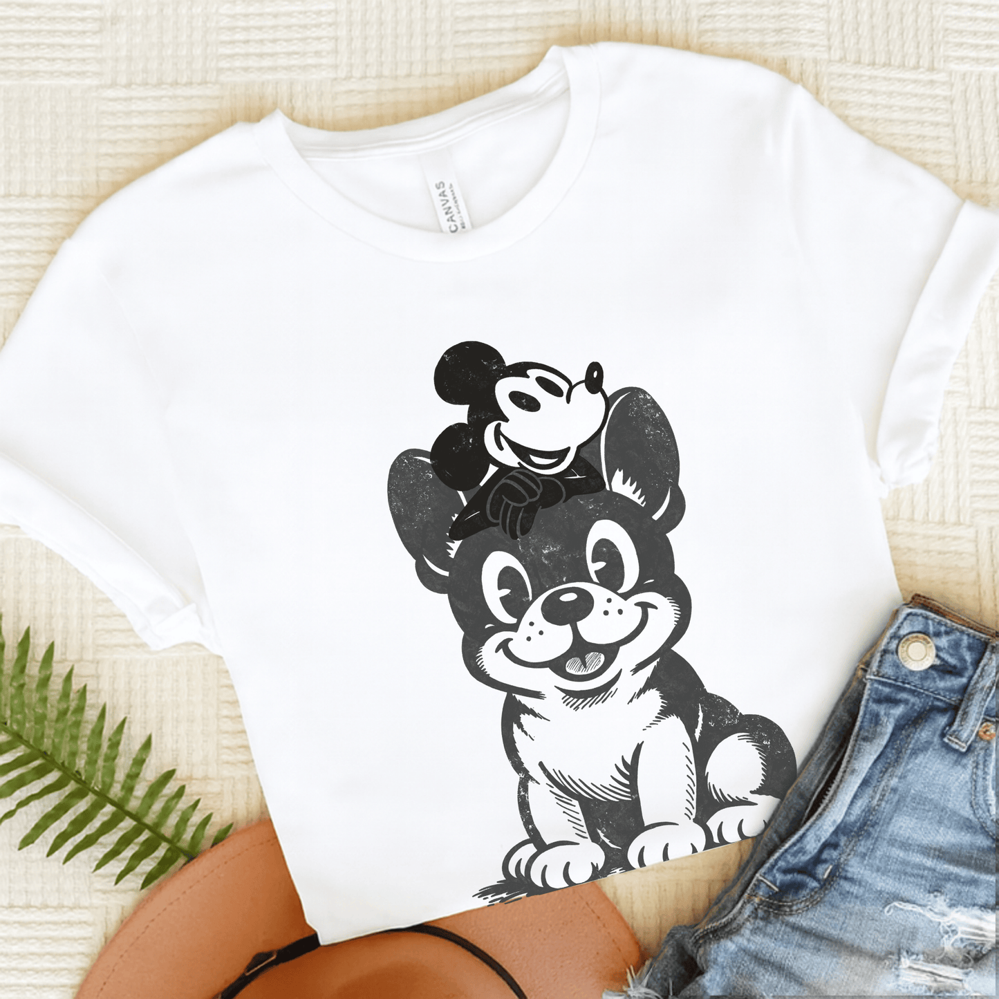 Black French Bulldog Cartoon Mouse Unisex TShirt White