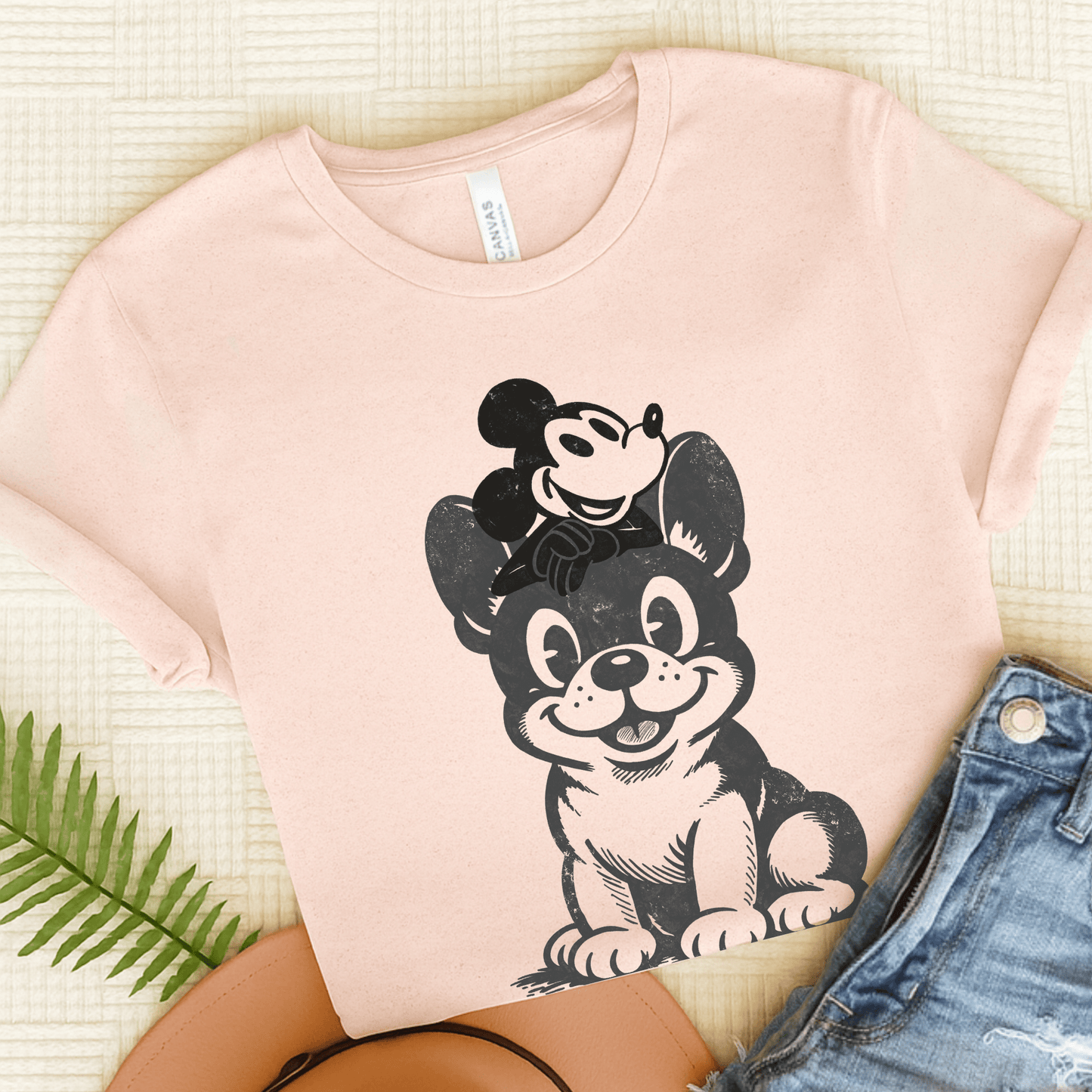 Black French Bulldog Cartoon Mouse Unisex TShirt Soft Pink