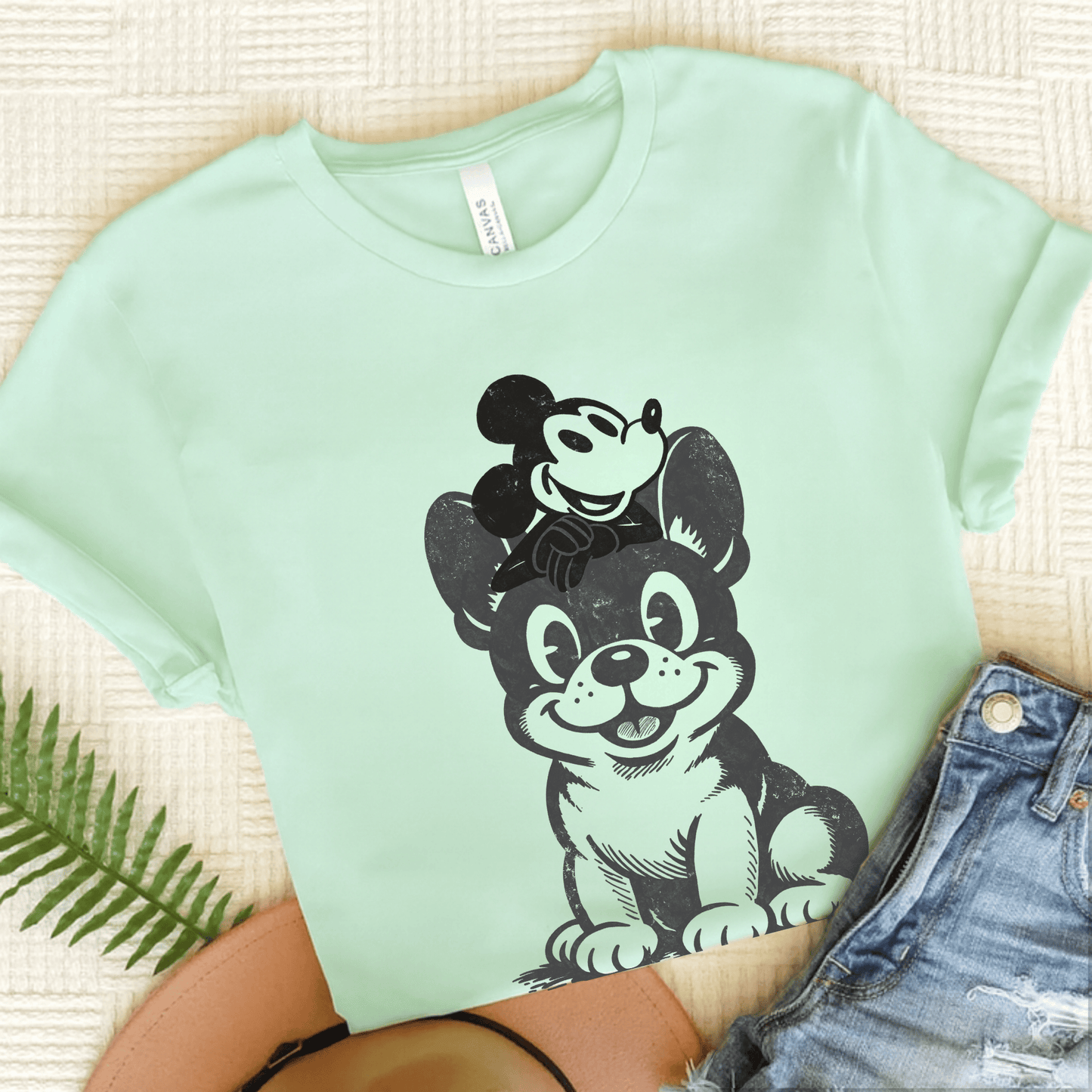 Black French Bulldog Cartoon Mouse Unisex TShirt Heather Mint