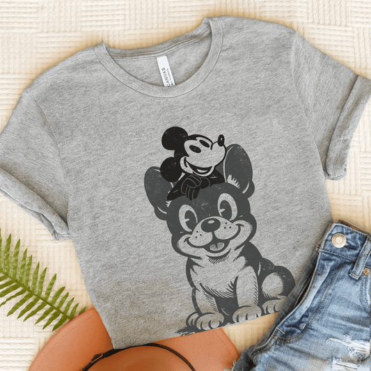 Black French Bulldog Cartoon Mouse Unisex TShirt Athletic Heather