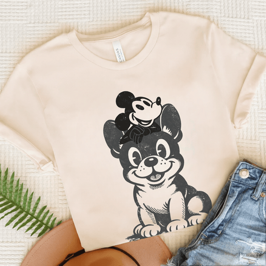Black French Bulldog Cartoon Mouse Unisex TShirt Natural