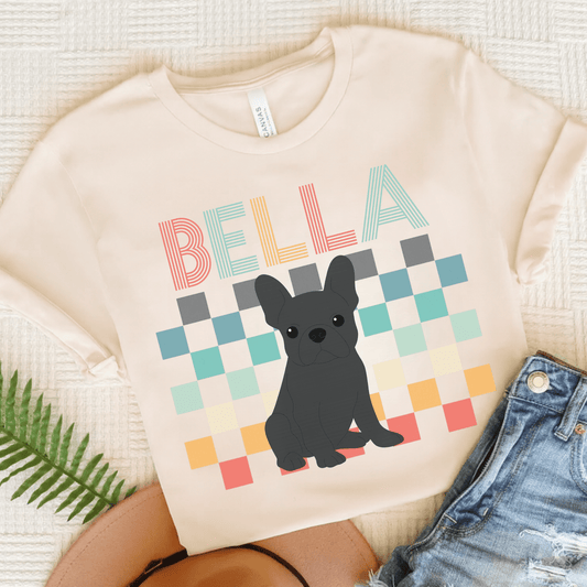 Printify T-Shirt Natural / S Black French Bulldog Checkered Tee