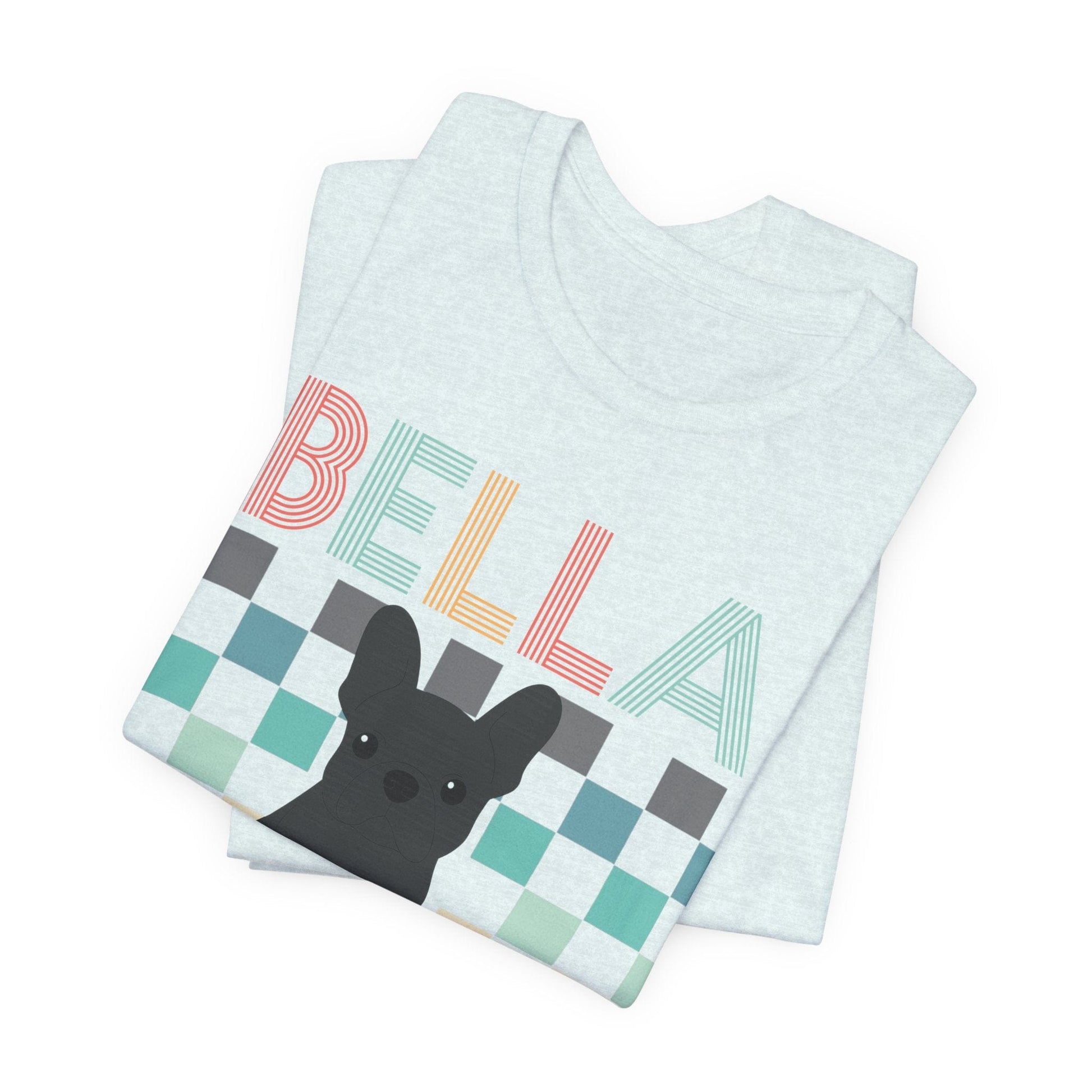 Printify T-Shirt Black French Bulldog Checkered Tee