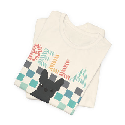Printify T-Shirt Black French Bulldog Checkered Tee